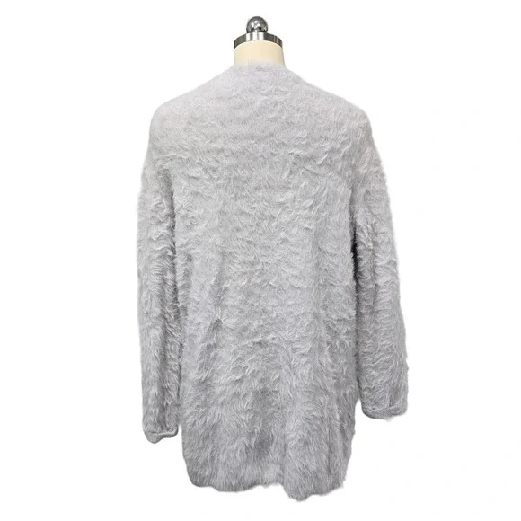 Free‎ People Fuzzy Cardigan Sweater Light Gray Open Pockets Womens Size Small - Picture 3 of 10